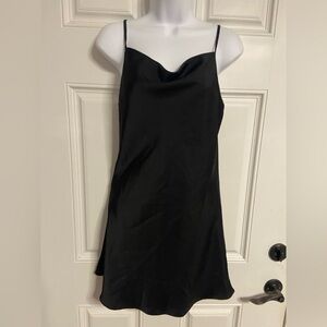 T31a- COTTON ON Black COWL-NECK Satin Sip Dress